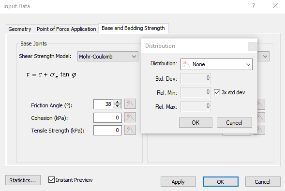 Input Data Base and Bedding Strength tab