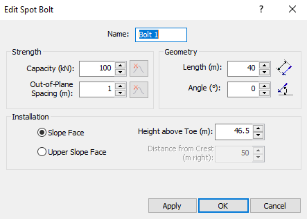 Edit Spot Bolt dialog 