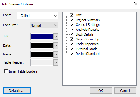 Info Viewer Options dialog 