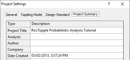 Project Summary tab 