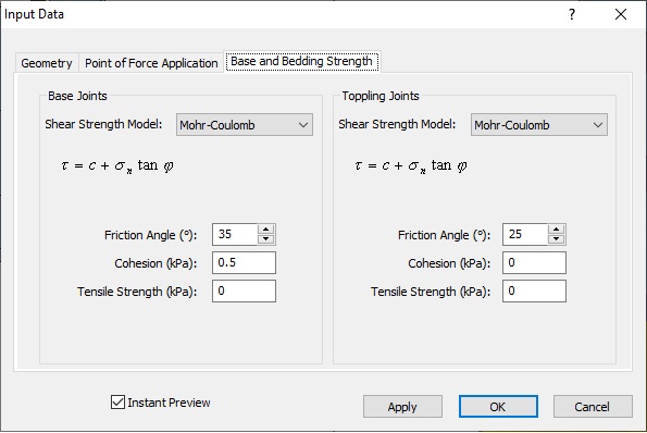 Input Data base and bedding strength