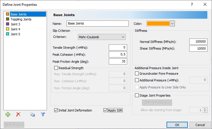 Define Joint Properties base joints