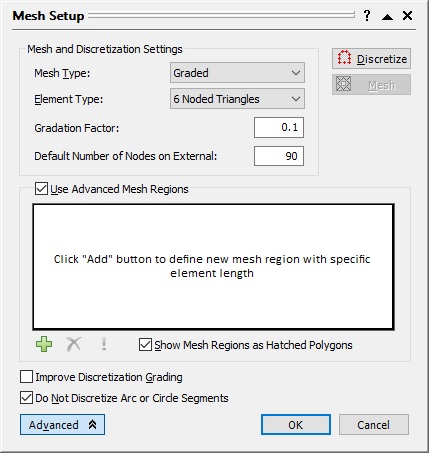 mesh setup Use Advanced Mesh Regions