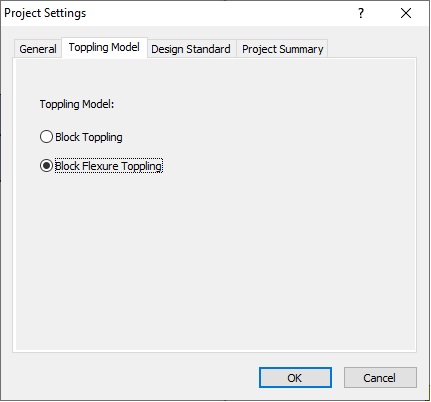 Project Settings toppling model