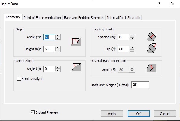 input data Geometry tab