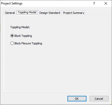 Project Settings toppling model