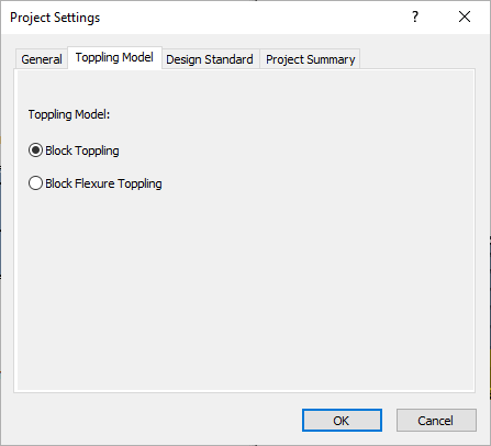 Project Settings Toppling Model