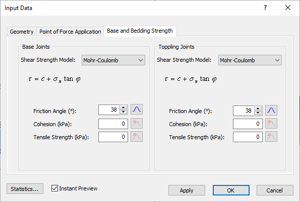 input data Base and Bedding Strength