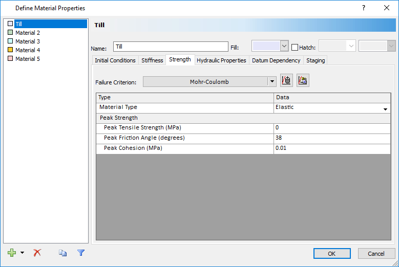 Define Material Properties dialog 