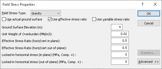 Feild Stress Properties dialog 