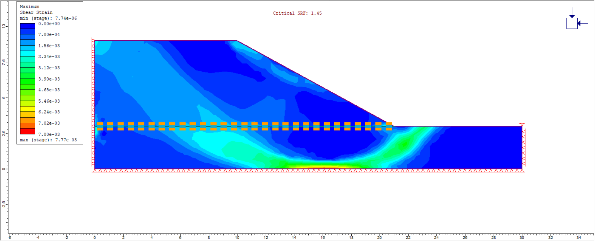 Image of Maximum Shear Strain contours at the critical Strength Reduction Factor