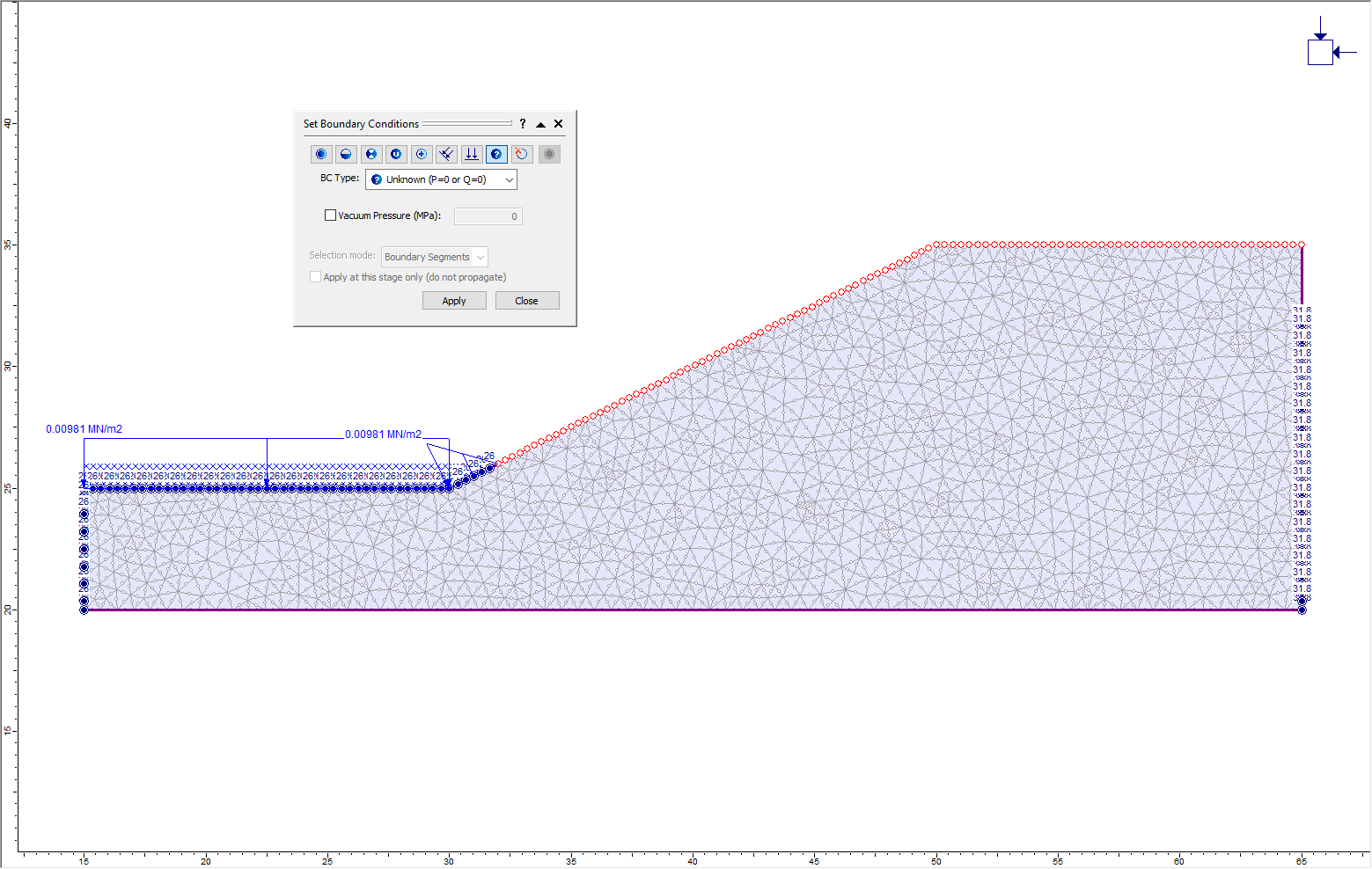 Image of model when selecting the upper two segments of the slope 