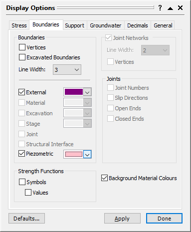 DIsplay Options dialog box 