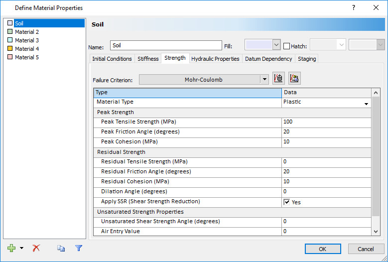 Define Material Properties dialog box 