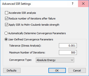 Advanced SSR Settings dialog box 