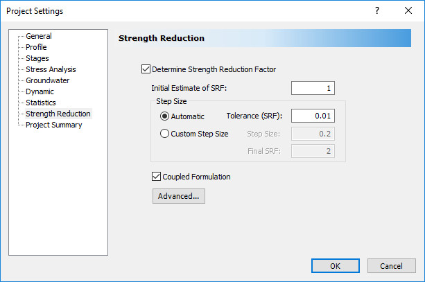 PRoject Settings dialog box 