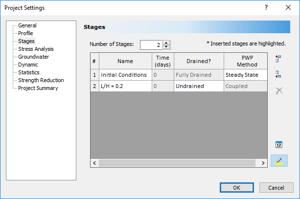 Project Settings dialog box 