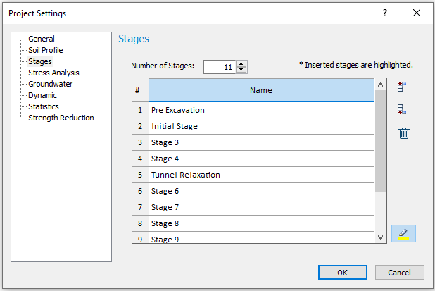 Project Settings dialog box 