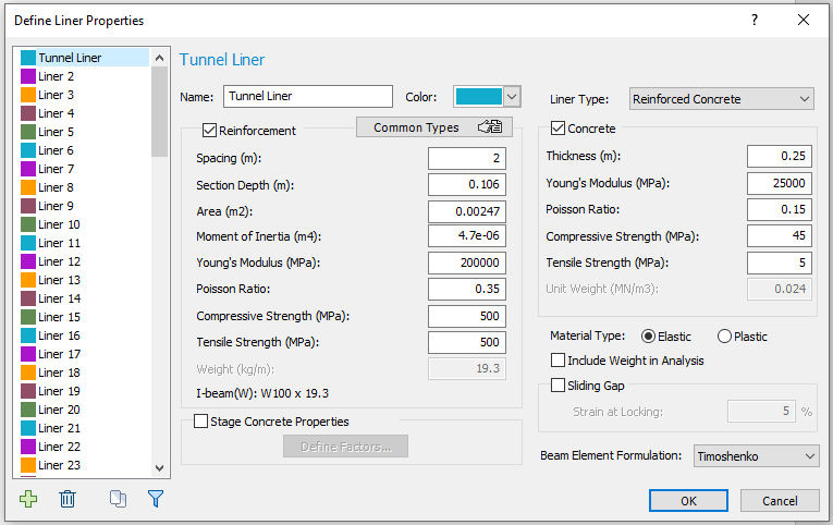 Define Liner Properties dialog box 