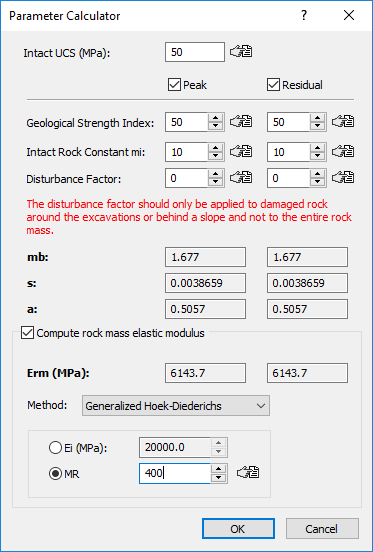 Parameter Calculator dialog box 