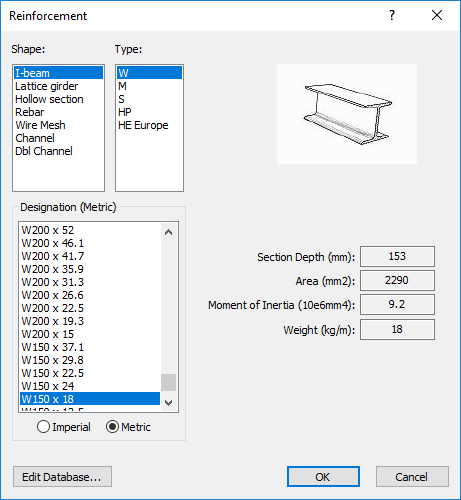 Reinforcement dialog box 