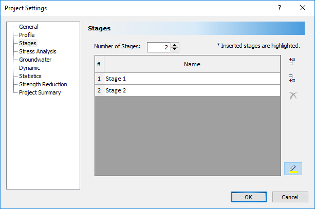 Project Settings dialog box 