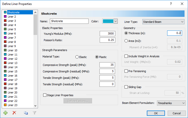 Define Liner Properties dialog box 