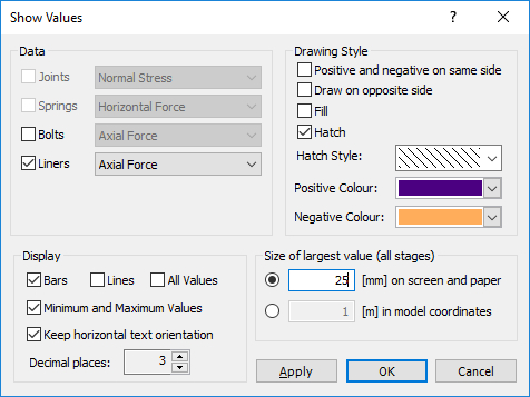 Show Values dialog 