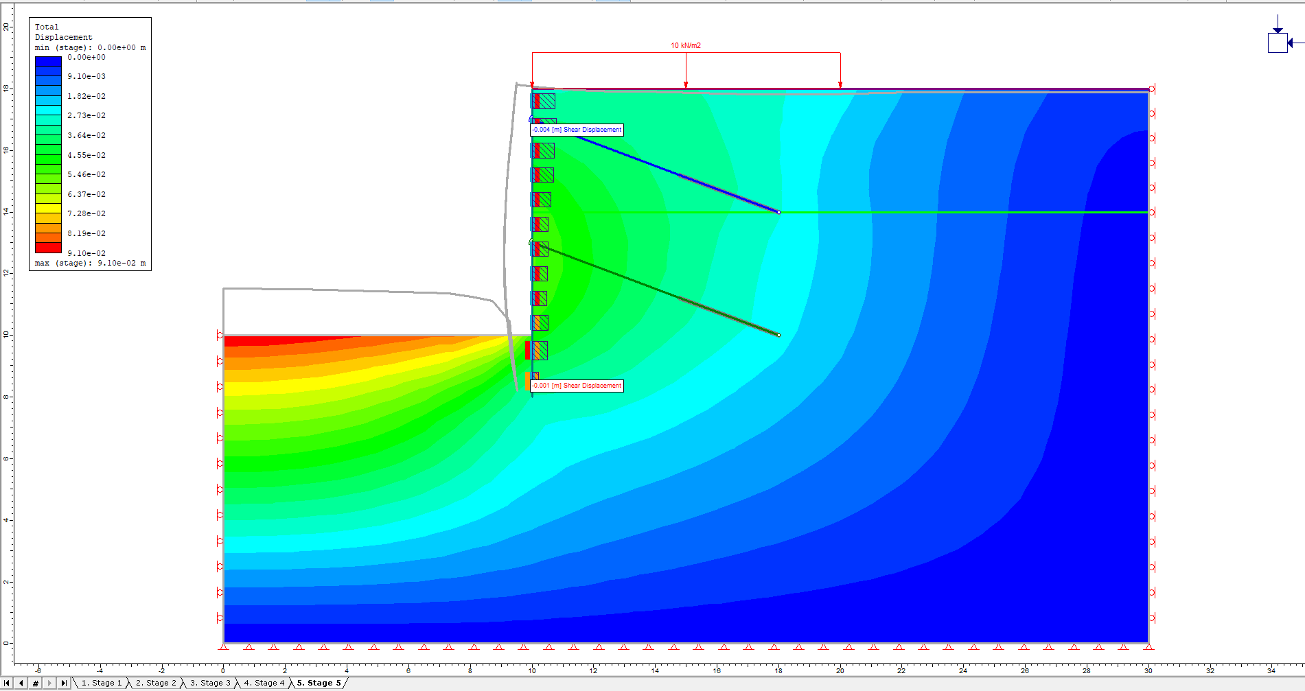 Image of shear displacement between the joint and the soil to the right of the wall 