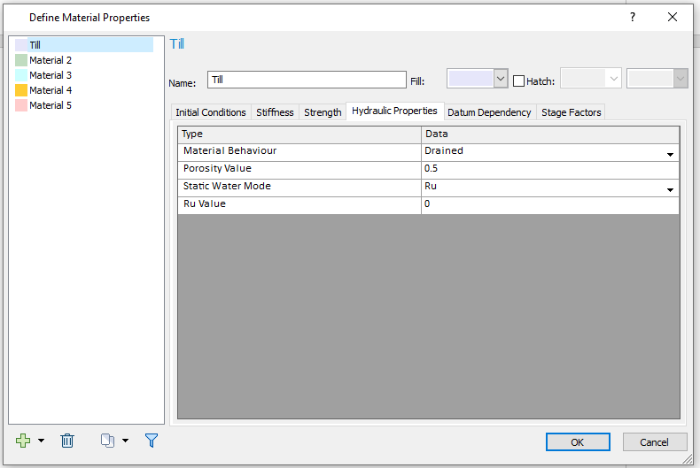 Define Materials Properties dialog box 