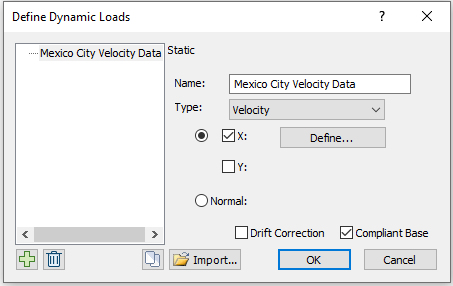 Define Dynamic Loads dialog 