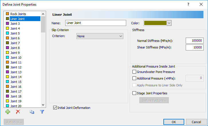 Define Joint Properties dialog 