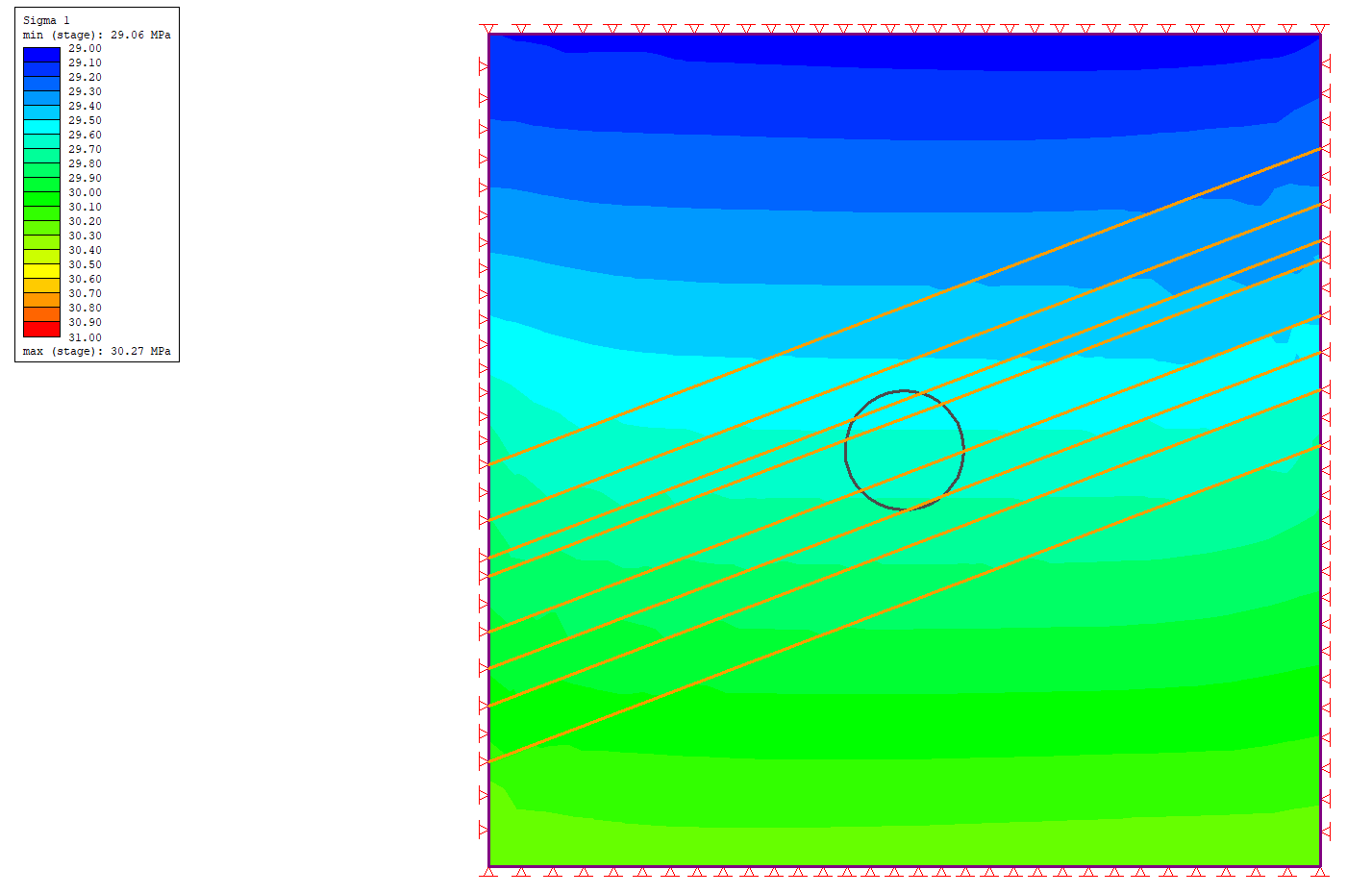 Image of model showing the maximum compressive stress for Stage 1 