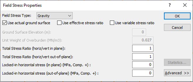 Field Stress Properties dialog 