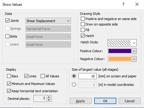 Show values dialog