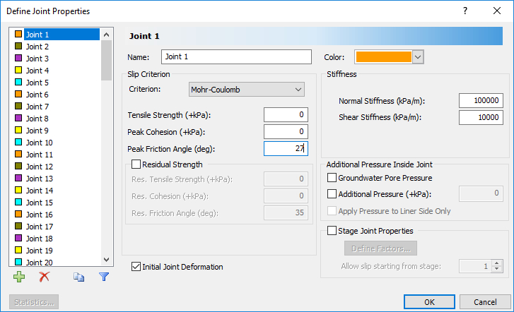 Define Joint Properties dialog