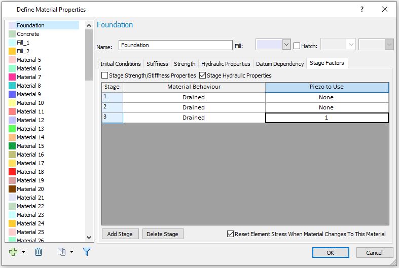 Define Material Properties dialog