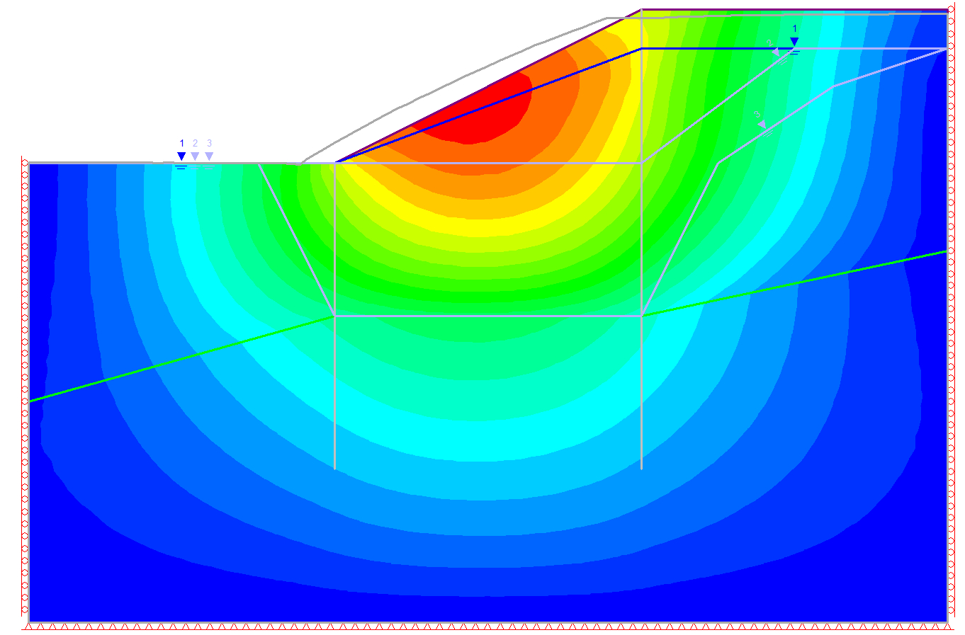 Image of model that simulates the excavation of a trench into a sloped embankment