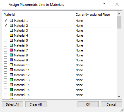 Assign Piezometric Line Materials dialog box 