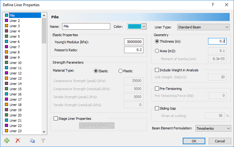 Define Liner Properties dialog box 