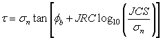 Barton equation for the shear strength of a rock joint 