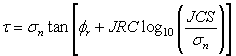 Barton equation for the shear strength of a rock joint 