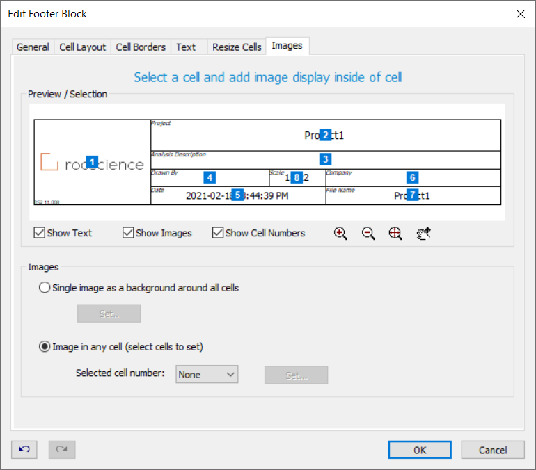 Edit footer block dialog