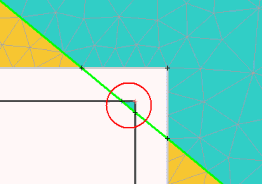 Unexcavated floating element (in circle) caused by intersection of material boundary and staged excavation boundary