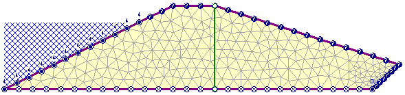 Discharge section (vertical green segment) defined for dam model 