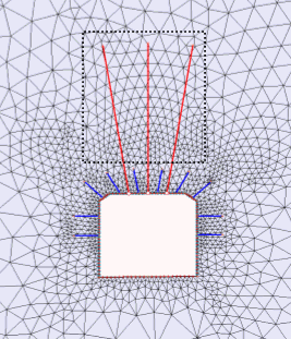 Mesh Density increased around cable bolts 