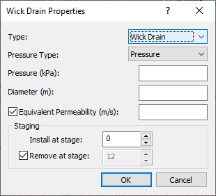 Wick Drain Properties dialog 