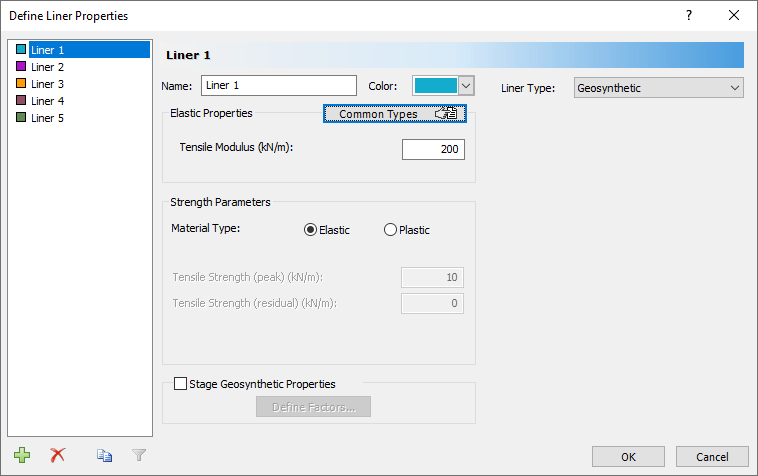 Define Liner Properties dialog box