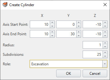 Create Cylinder dialog box 