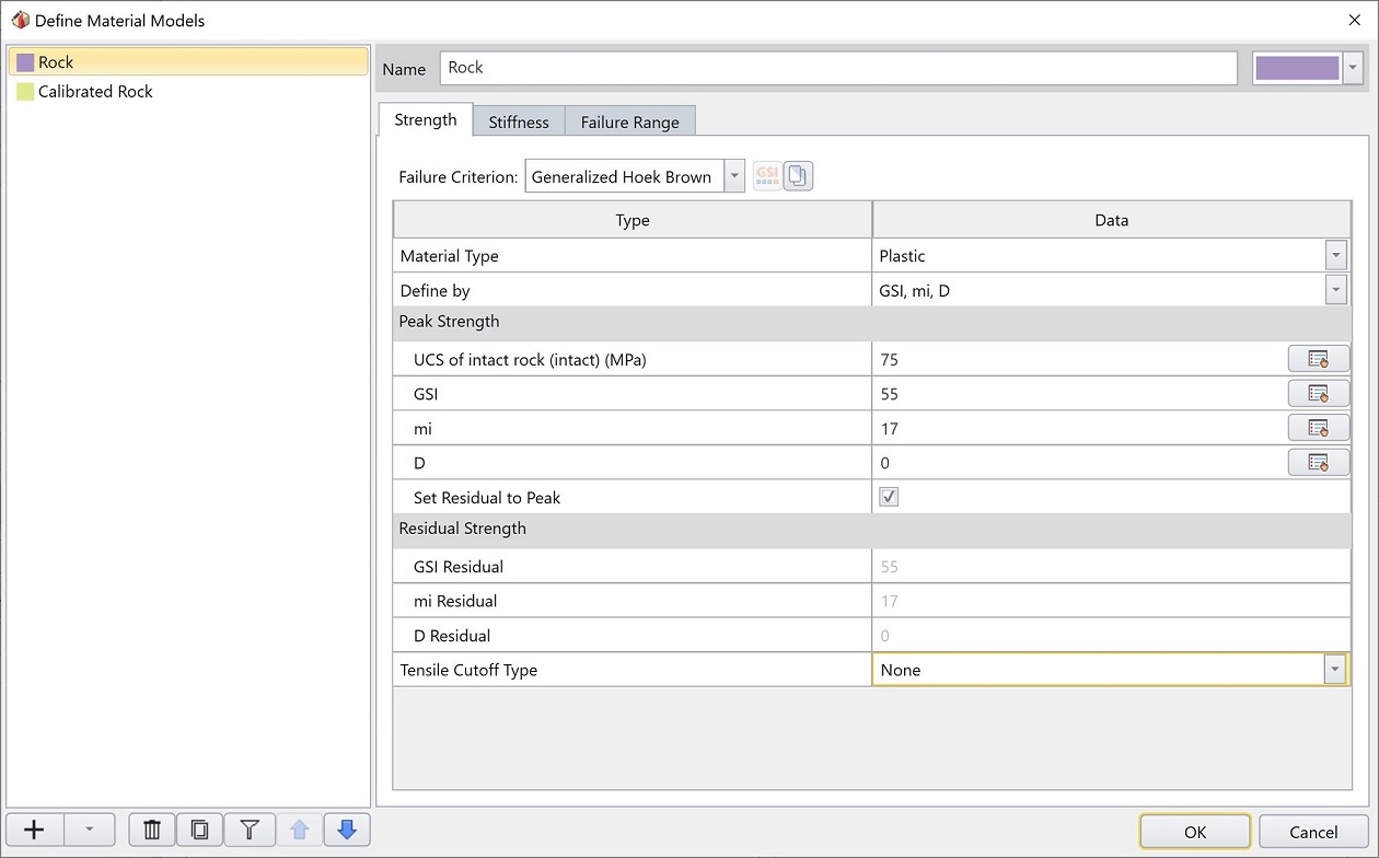 Define Material Models Dialog